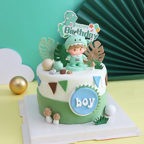 儿童生日蛋糕装饰恐龙小男孩摆件