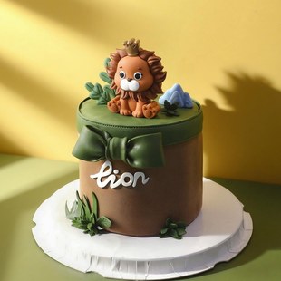狮子座蛋糕装饰森系皇冠小狮子玩偶摆件星座生日派对小树小草插牌