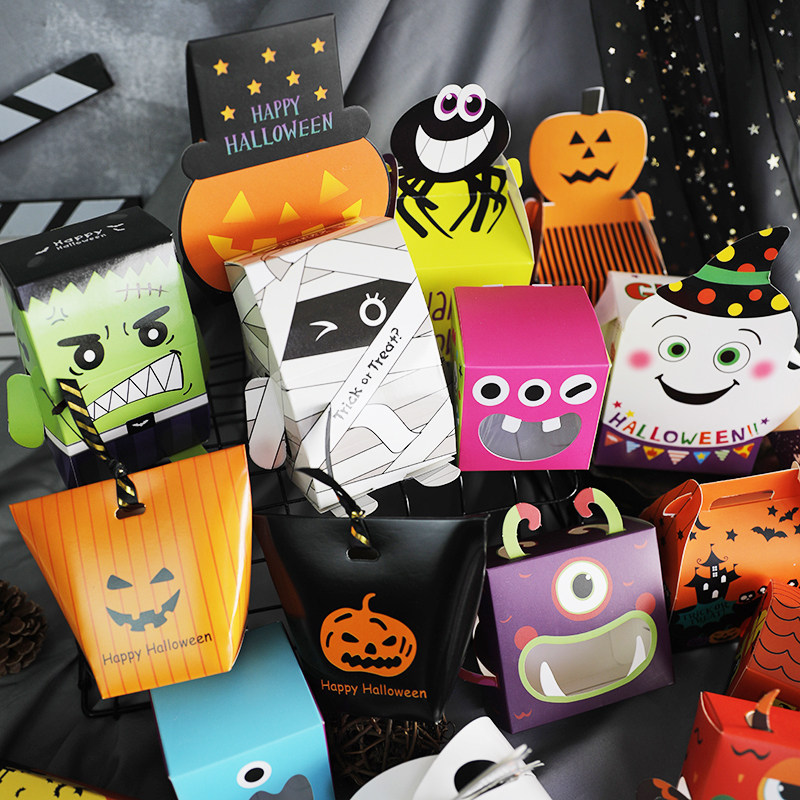 万圣节包装南瓜怪物幽灵吸血鬼手提礼品盒搞怪桔色紫色异形糖果盒
