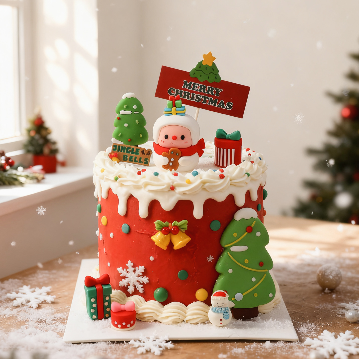 圣诞节雪人小熊蛋糕装饰玩偶摆件
