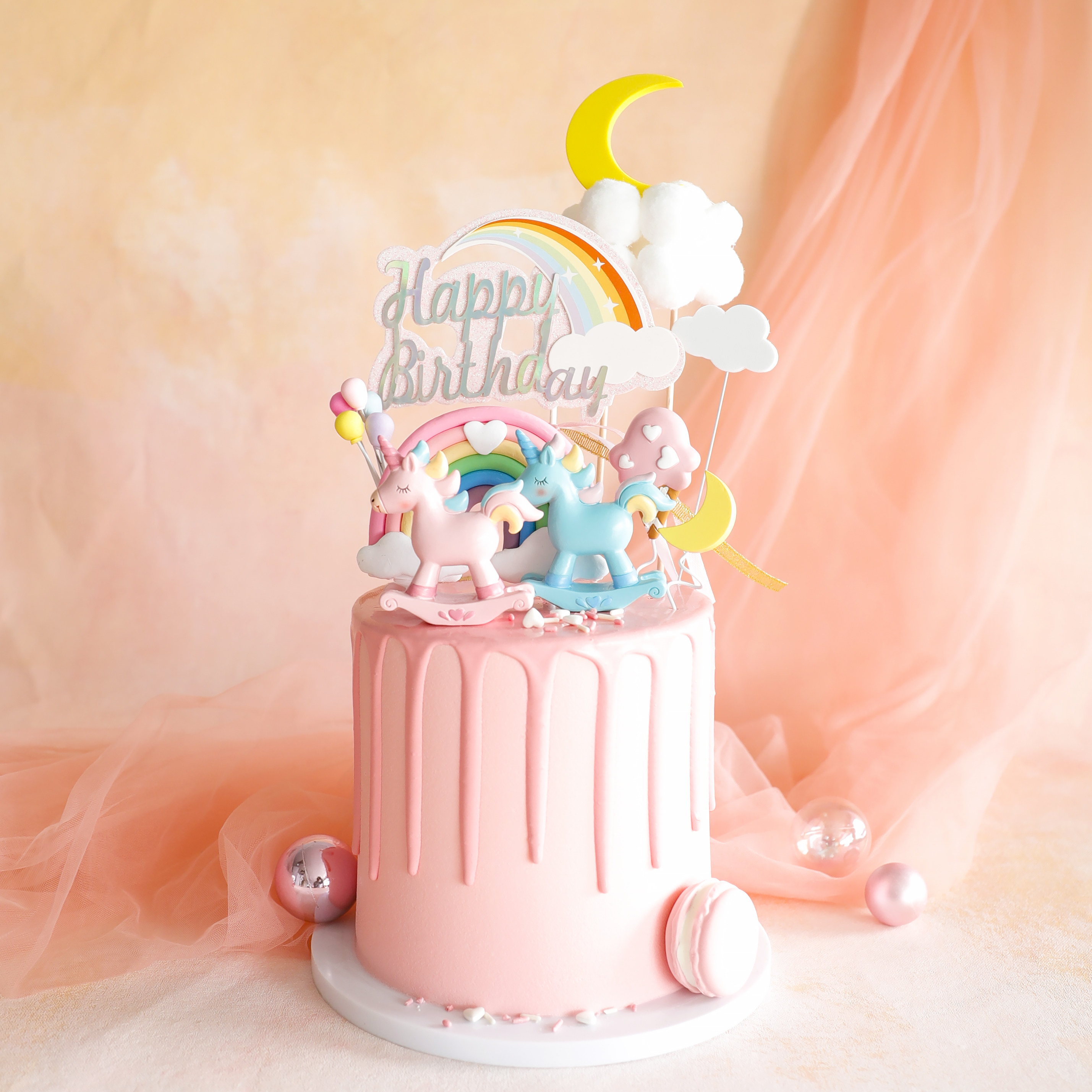 宝宝生日彩虹月亮云插牌