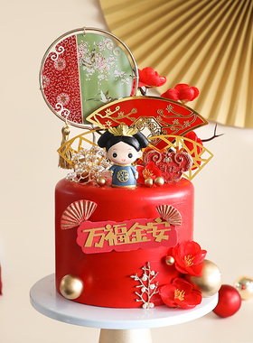 红色系中国宫廷风皇后娘娘玩偶摆件凤凰于飞插牌插件生日蛋糕装饰