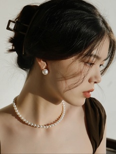 fever~复古大珍珠耳夹蚊香盘时尚小众法式高级感耳钉无耳洞女耳饰