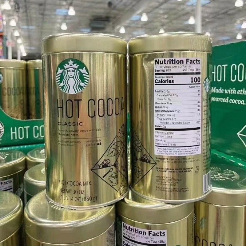 现货美国 starbucks星巴克经典原味热可可粉冲饮巧克力粉铁罐850g