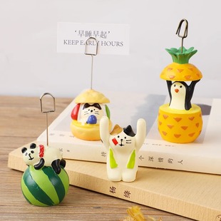 创意可爱举手小动物树脂留言夹 卡通桌面装饰小摆件名片夹照片夹