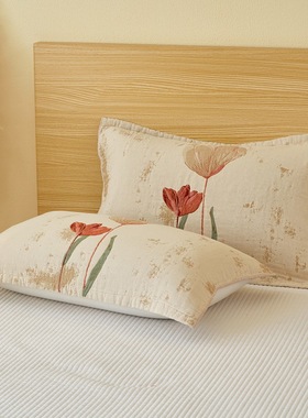 纯棉纱布枕巾可固定防滑不脱落枕头盖巾轻奢高级感加厚柔软透气