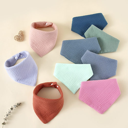 婴童三角巾简约素色纯棉宝宝吃饭围嘴柔软透气防吐奶婴儿口水巾