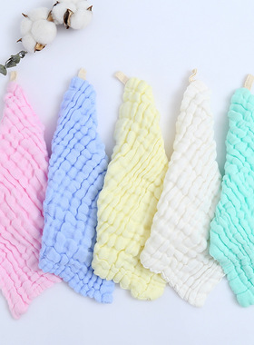 a类婴儿小方巾六层纯棉纱布吸水透气洗脸方巾新生儿洗脸毛巾素色