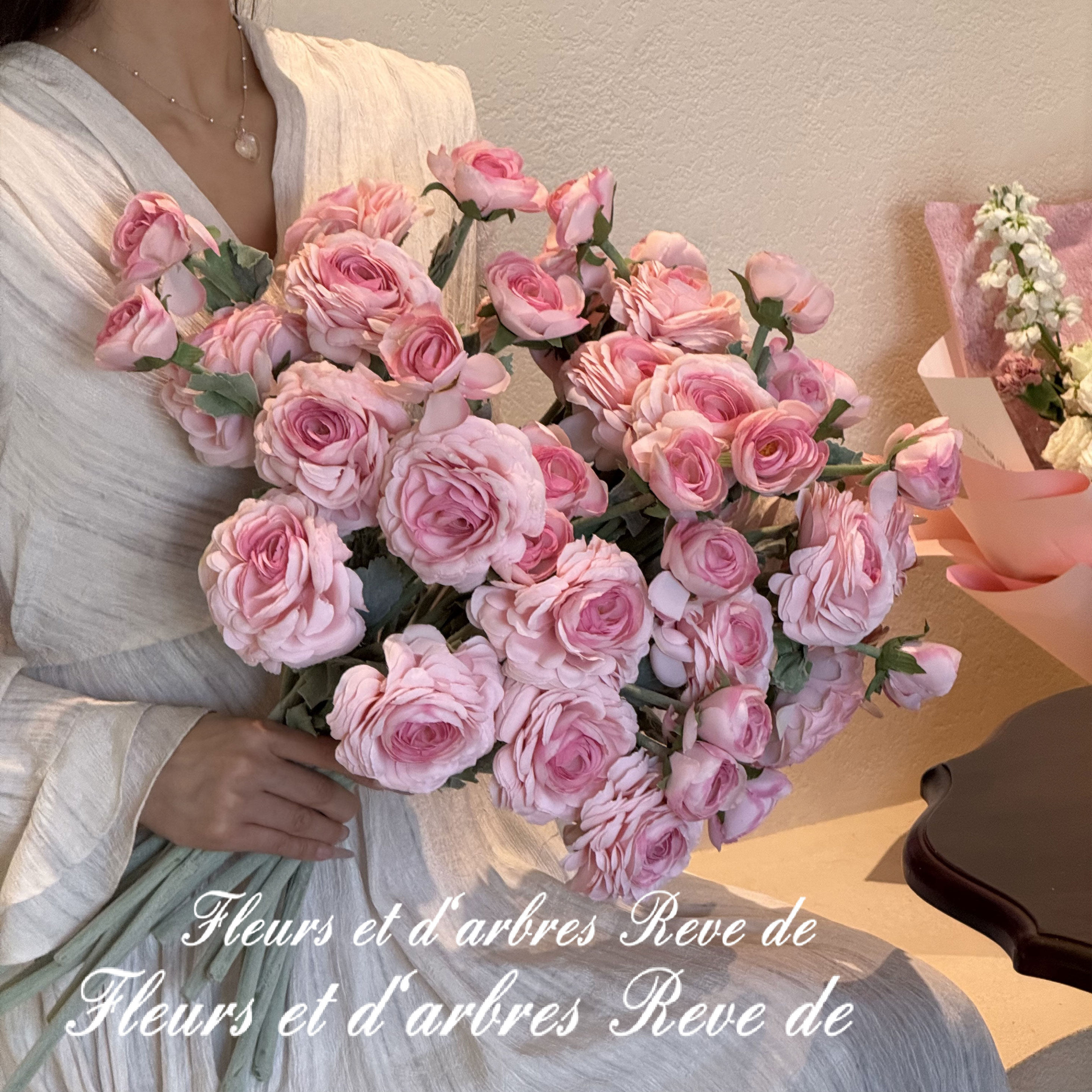 粉色蔷薇雾莲仿真花紫玫瑰造景假花室内装饰花艺客厅卧室摆设花卉