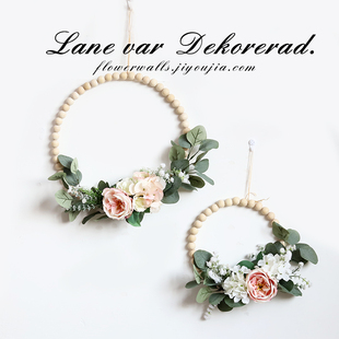 森系仿真花尤加利门楣花木珠墙壁装饰ins风假花干花环圆形手捧花