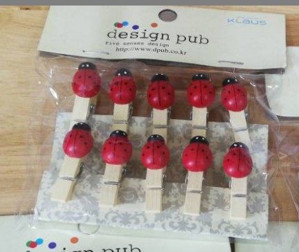 新款礼物赠品便签迷你可爱瓢虫装饰悬挂相框照片墙小木夹子带麻绳