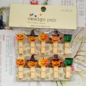 卡通万圣节南瓜鬼节装 饰装 饰照片墙幼儿园发彩色便签迷你小木夹子