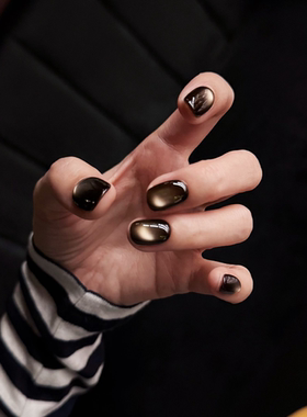 【黑曜石】玻璃珠猫眼黑色系辣妹ins风美甲清冷感秋冬显白穿戴甲