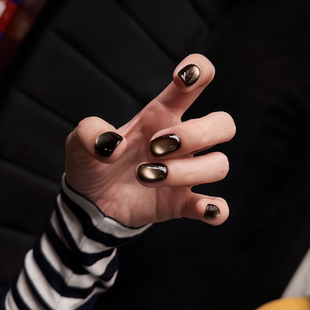 【黑曜石】玻璃珠猫眼黑色系辣妹ins风美甲清冷感秋冬显白穿戴甲