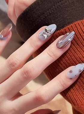 【晨曦】全华钻设计款清爽蓝色系美甲早春爆闪冰感蓝杏仁穿戴甲