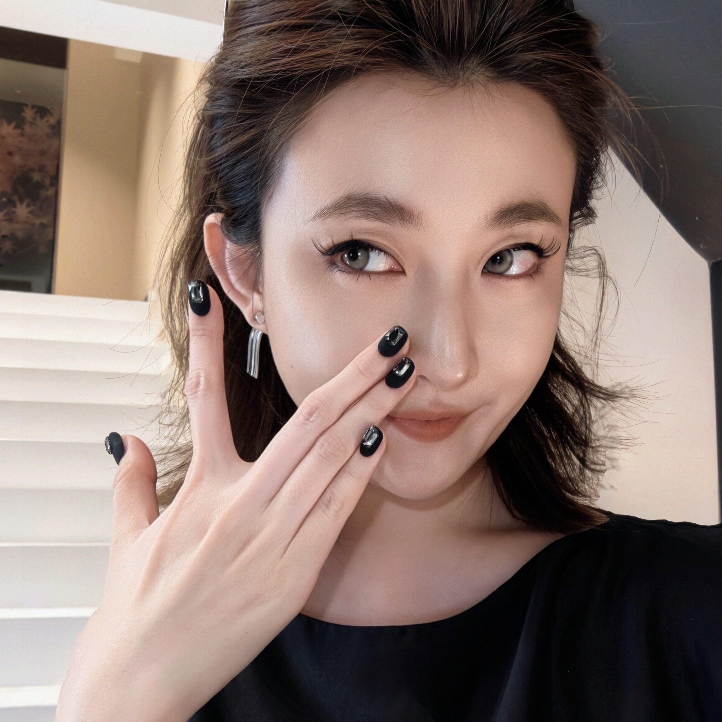 【玄霓】全华钻哑光肌理感黑色拽姐酷飒美甲轻奢超闪高级感穿戴甲