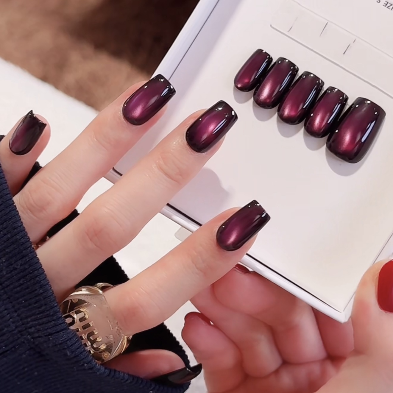 【紫气东来】秋冬高级感紫色玻璃珠猫眼方形美甲显白显气场穿戴甲