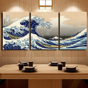 日本神奈川海浪装饰画日式料理店居酒屋挂画寿司店酒店榻榻米壁画