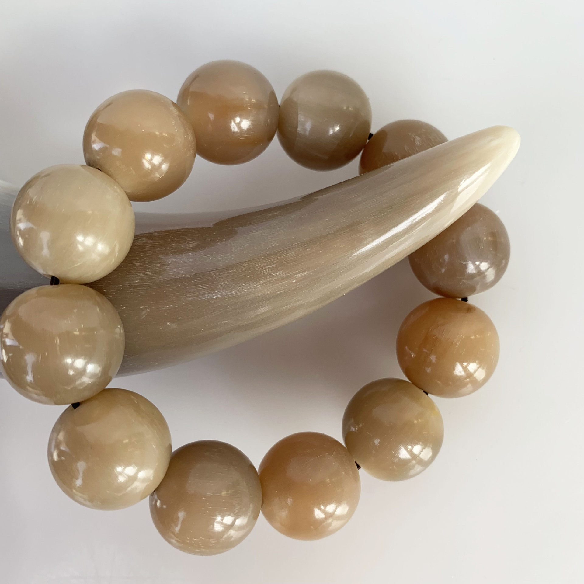 手工天然白水牛角佛珠手串男女款文玩手链单圈文玩饰品民族风礼物