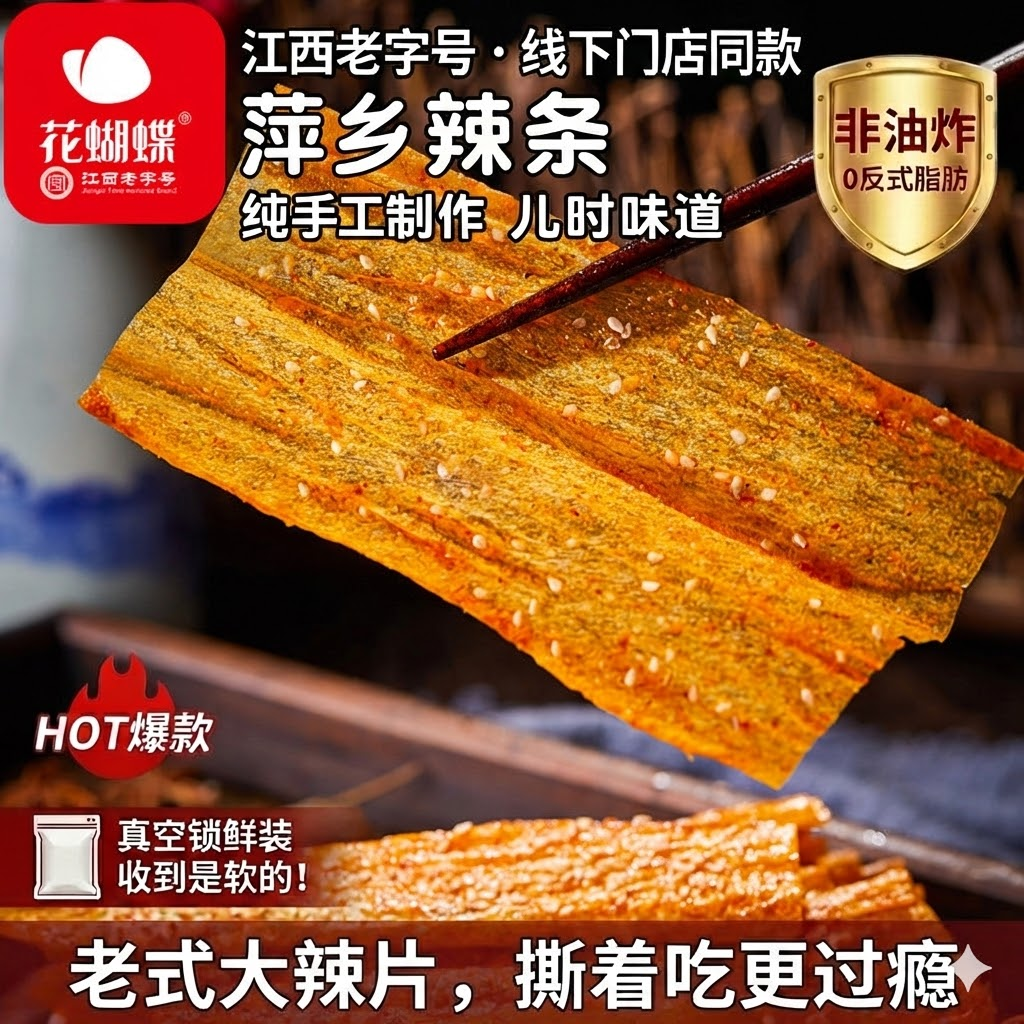 花蝴蝶萍乡辣片手工辣条豆干辣味零食江西特产记忆小吃儿时经典