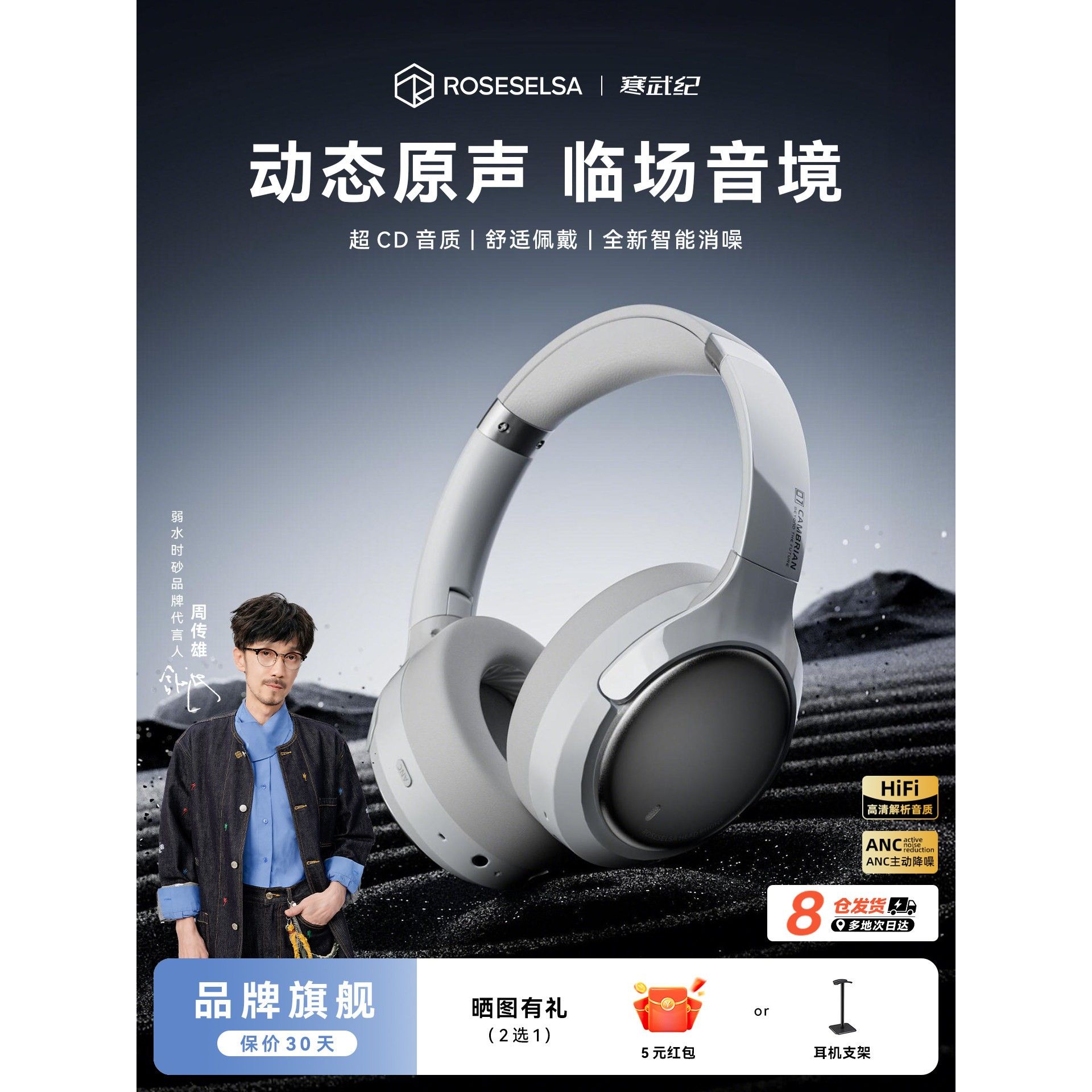 弱水时砂寒武纪主动降噪蓝牙耳机2026电竞游戏专用头戴式无线耳机图片