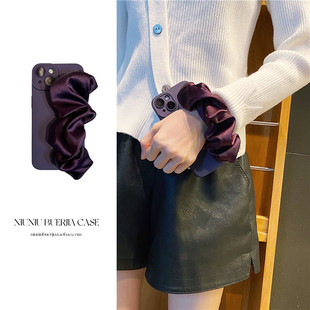 高级紫色弹力褶皱腕带适用华为nova15手机壳12活力版14个性10pro防摔9se软8丝绸11皮筋褶皱13女款创意5畅享70
