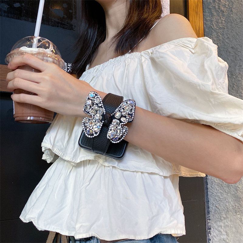 水钻蝴蝶结适用华为pocket2手机壳purax新款折叠屏OPPOfindn3flip手腕带N2防摔套三星zflip7FE个性6/5轻奢W26