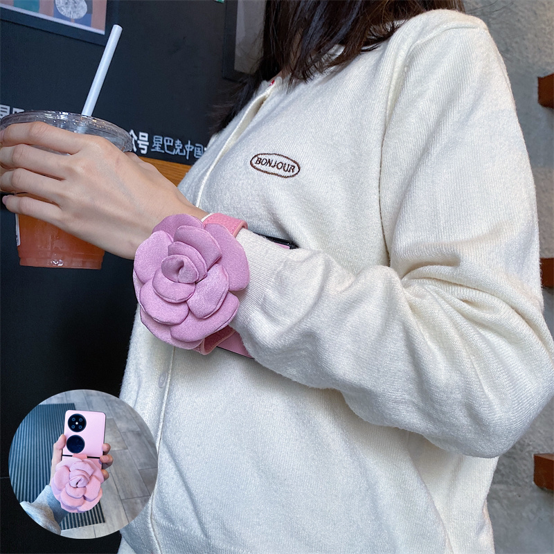 简约绸缎花朵手腕带适用三星zflip7fe手机壳折叠屏手腕带6/5防摔w24/w25flip适用小米mixflip2适用摩托罗拉60