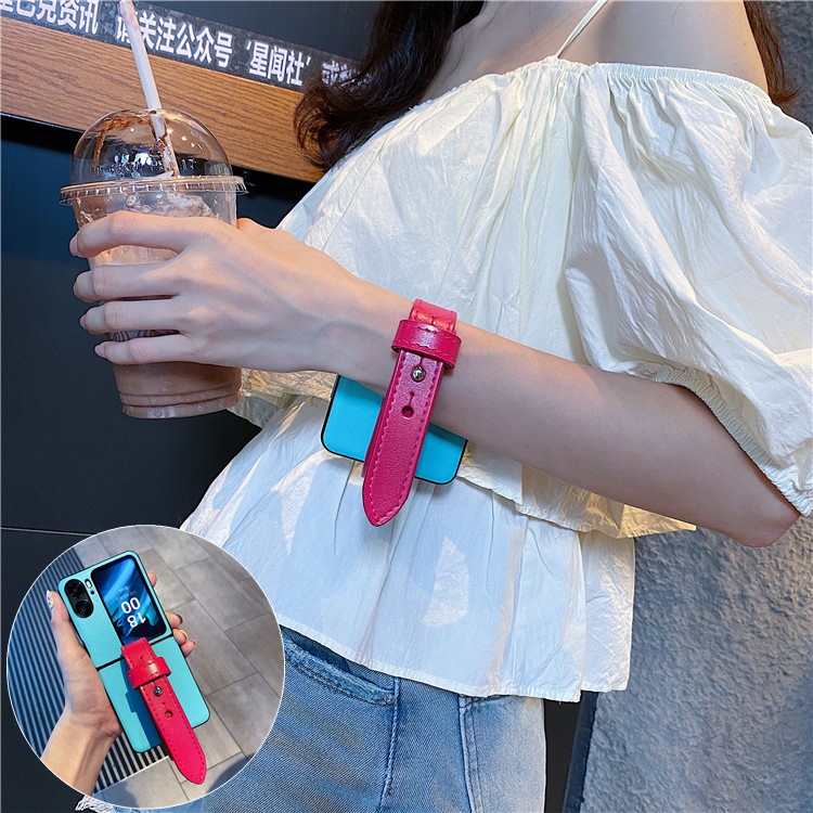 编织纹真皮皮扣手腕带适用oppofindn2/N3flip手机壳折叠屏华为pocket2防摔purax三星ZFlip7女6荣耀magicvflip