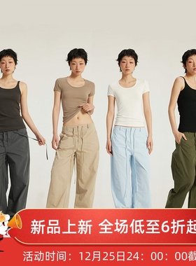 女装|纯棉复古弯刀休闲裤25秋季慵懒风中低腰辣妹阔腿工装裤