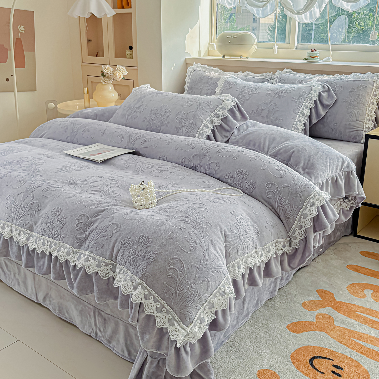 2025新款冬季韩版公主风加厚A类高克重牛奶绒床单床盖款四件套