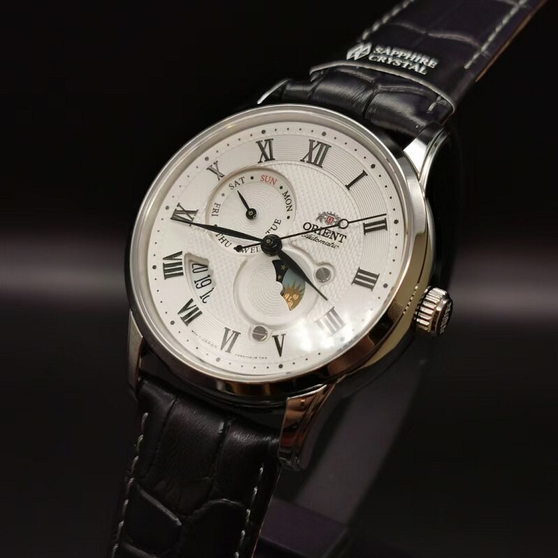 orient东方双狮自动机械男士手表sak00002s0防水日月相ra-ak0008s