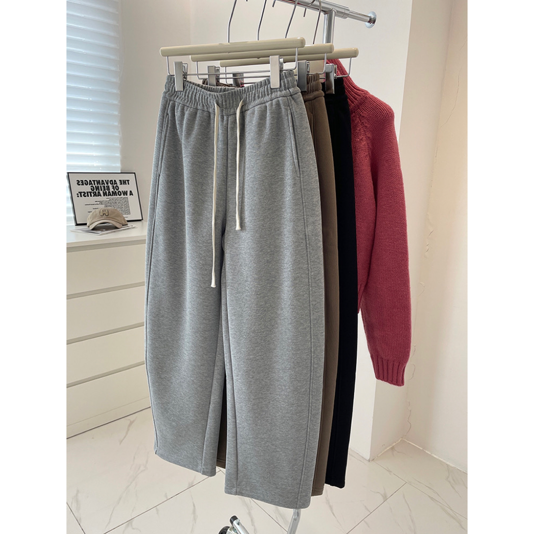 弯刀裤加绒百搭高腰长裤休闲裤