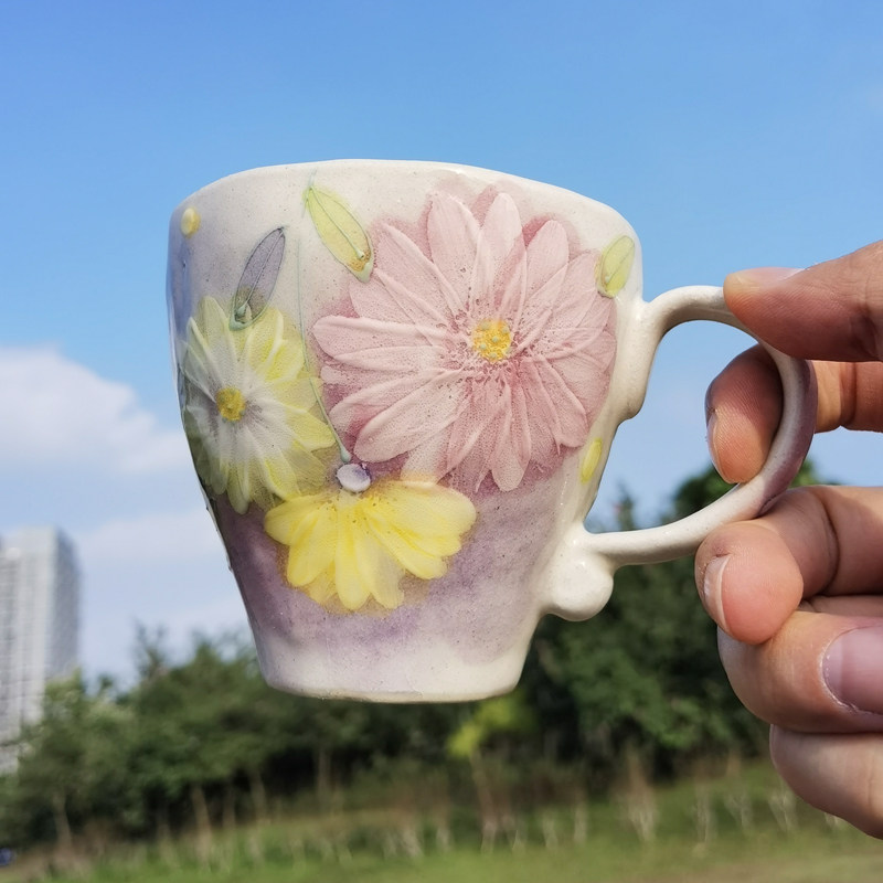 清仓进口舞陶馆女性送礼濑户烧手绘繁花花朵马克杯咖啡杯茶杯杯子