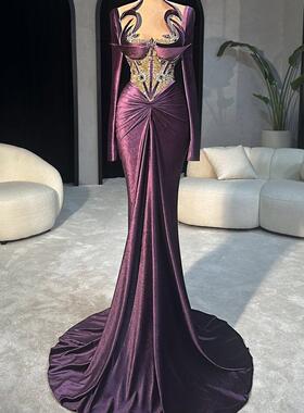 dress欧美高端定制紫色名媛高定长裙舞台演出活动派对年会小礼服