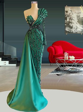 dress绿色包臀修身显瘦长款气质妈妈装年会宴会高贵聚会派对礼服