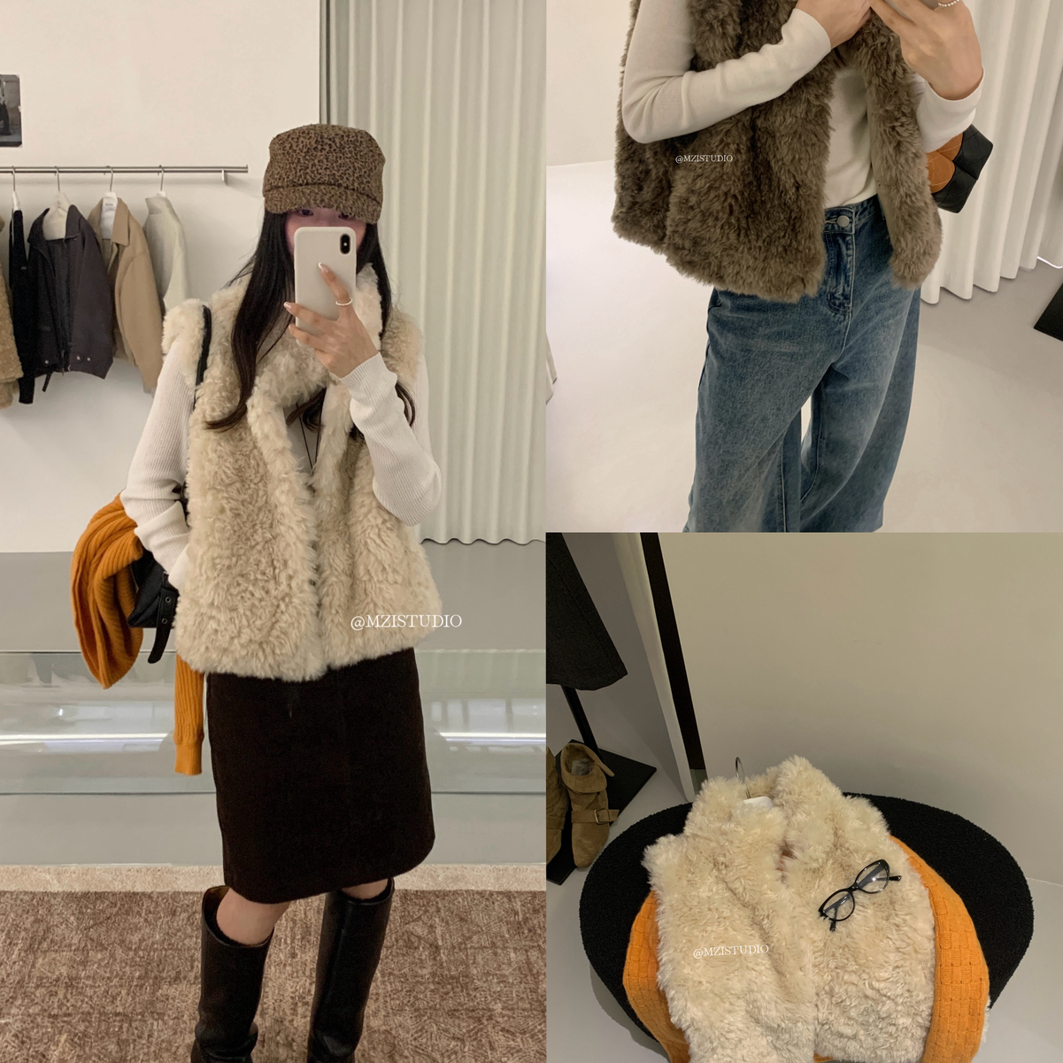 MZI STUDIO-叠穿冬季韩标磁吸扣立领毛茸茸贴身保暖马甲MZ88226#