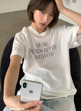 IMISS-26年早春韩标通勤简约圆领字母印花短袖T恤R90650