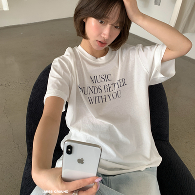 IMISS-26年早春韩标通勤简约圆领字母印花短袖T恤R90650