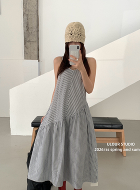ULOUR/U粒-春新品ins风细条纹吊带裙韩系又百搭超级爱背带裙10056
