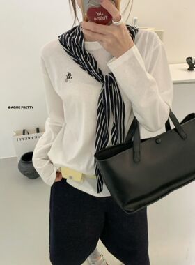 ACME PRETTY韩系丝巾白色长袖T恤女宽松百搭显瘦休闲打底上衣E16