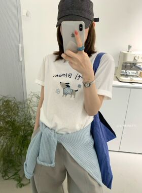 ACME PRETTY韩系狗狗卡通印花T恤女短袖圆领宽松显瘦百搭上衣W566