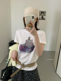 ACME 新款 韩系卡通印花短袖 T恤配帽子宽松显瘦上衣W330 PRETTY夏季