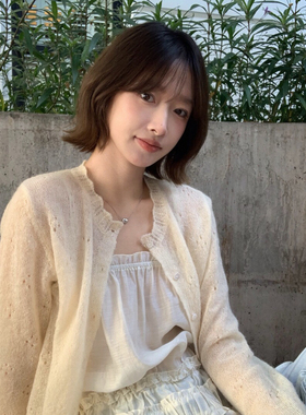 IMISS-春上新韩标简约圆领镂空30羊毛针织开衫（含30羊毛）R01332