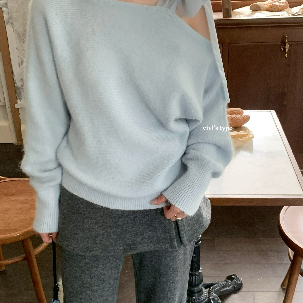 VIVIS TYPE-冬上新韩系飘带斜肩保暖毛衣YS2-9263
