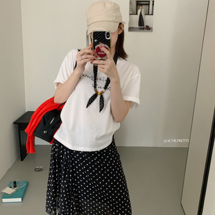 小斜肩款 火 PRETTY W303 T恤 配波点丝巾 配上波点丝巾短袖 ACME