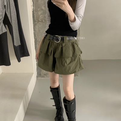 MZI STUDIO-苞感层叠荷叶边蓬蓬甜美可爱休闲短裤(配皮带)19171#