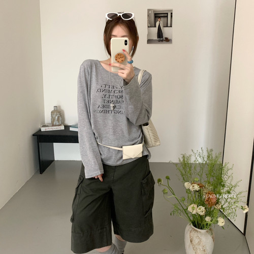 ACME PRETTY-新款莱塞尔段缩丝超舒服随性字母防晒长袖T恤W506