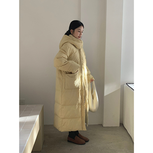 LOVELY韩系宽松大版 保暖90白鸭绒羽绒服外套R036 气质百搭连帽长款