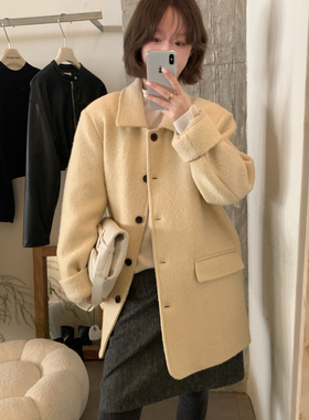 IMISS-冬上新韩标高品质翻领宽松冲长款毛呢外套大衣H10662